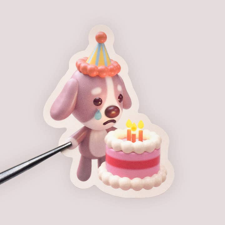 Sad Birthday Dog Vinyl Sticker for wholesale by Canofdanchan Shop