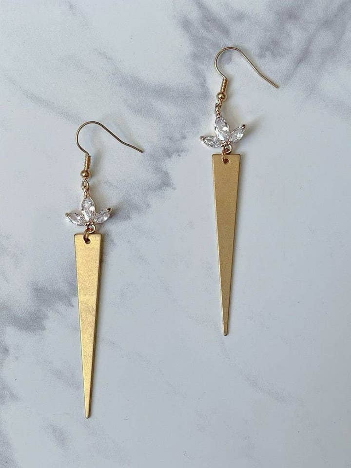 Brass Dagger Earrings, Brass Triangle Earrings, Modern Gold for wholesale by Manette Design Co