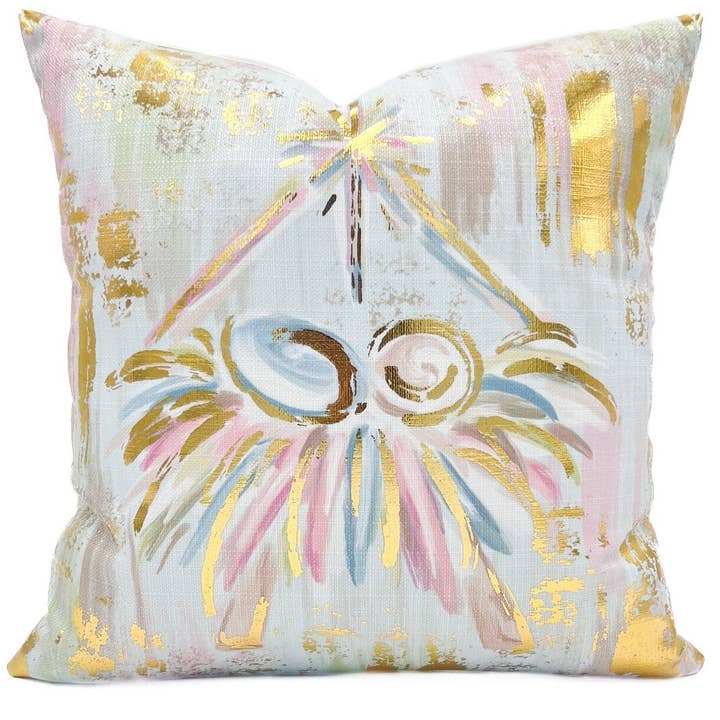 Gold Foil Pastel Baby Jesus Pillow for wholesale by Rachel Brooks Design, LLC