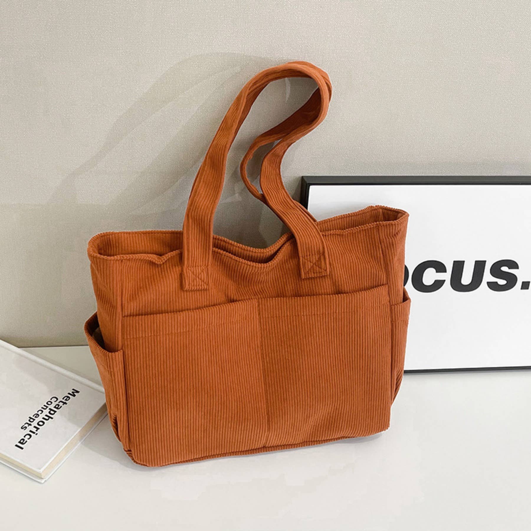 wandf - Wholesale Shoulder Bag - Women's - Casual Solid Color Corduroy Zippered Shoulder Bag Tote19