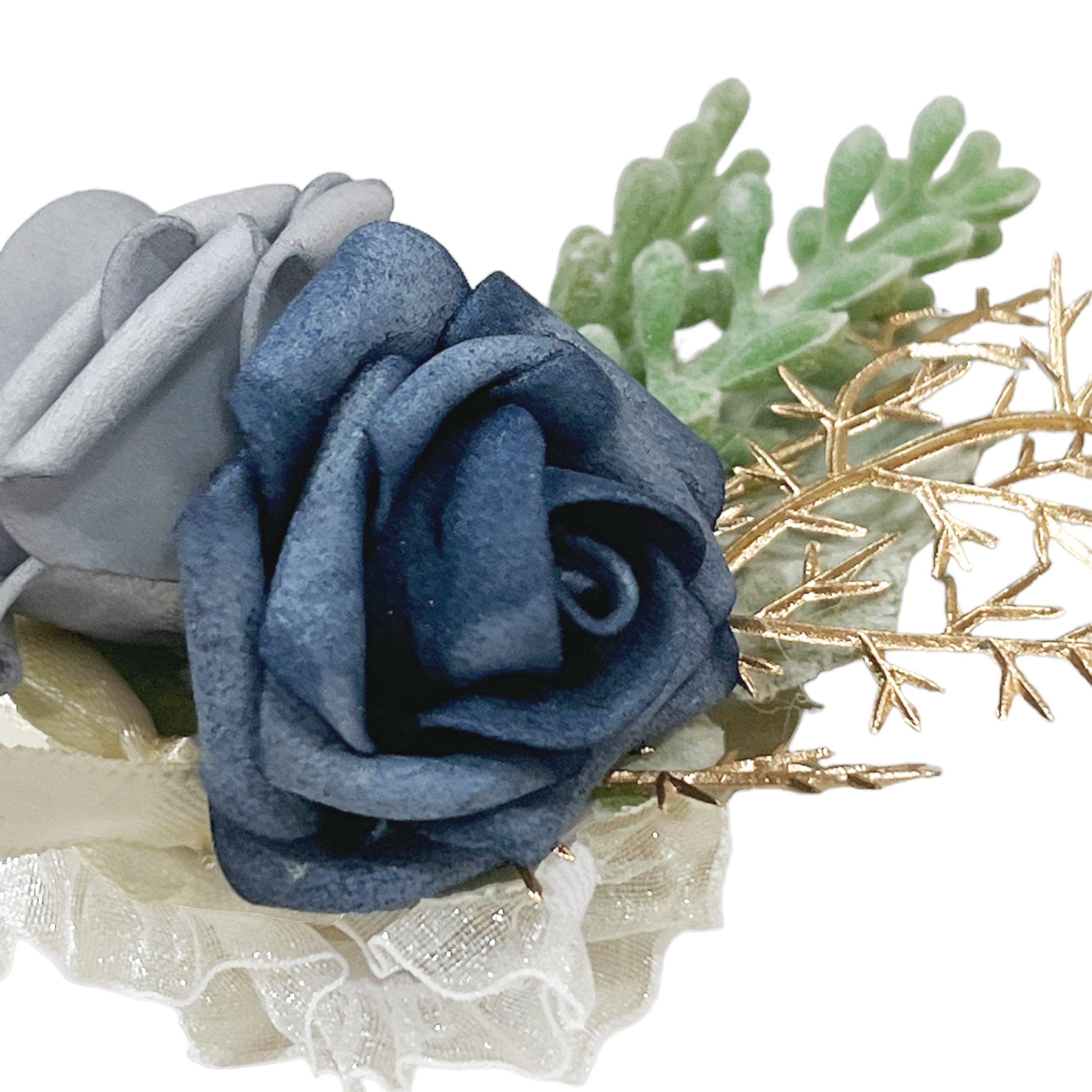 Sun Decorer - Wholesale Artificial Flowers - Artificial Rose Wrist Corsag and Boutonniere in Bluish-Grey Color3