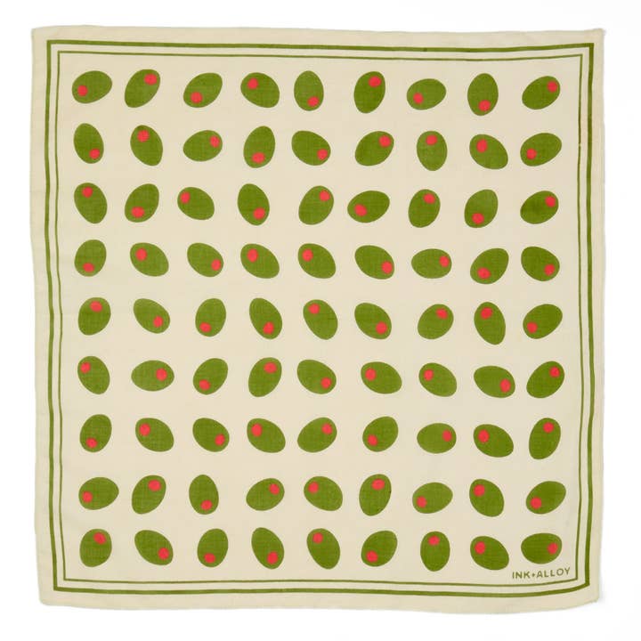 Carson Olive Print Scarf 21x21 Wholesale for wholesale by INK + ALLOY