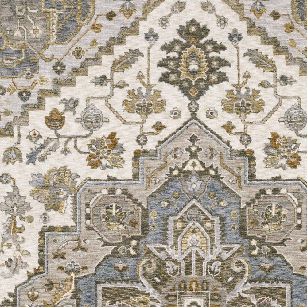 HomeRoots - Wholesale Area Rug - 2' X 3' Ivory And Gold Medallion Distressed Area Rug With Fringe3