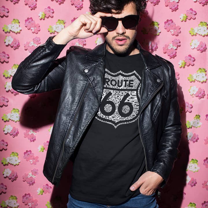 LA Pop Art Men's Word Art T-shirt - Kicks on Route 66 for wholesale by LA Pop Art