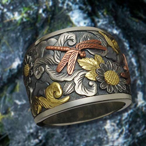 Tourtiwi - Wholesale Cocktail/Statement Ring - Vintage Carved Flower Dragonfly Ring