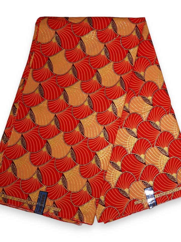 6 Yards - African print fabric - Exclusive Embellished Glitter effects 100% cotton - GL-4012 Red Orange Gold for wholesale by AfricanFabs