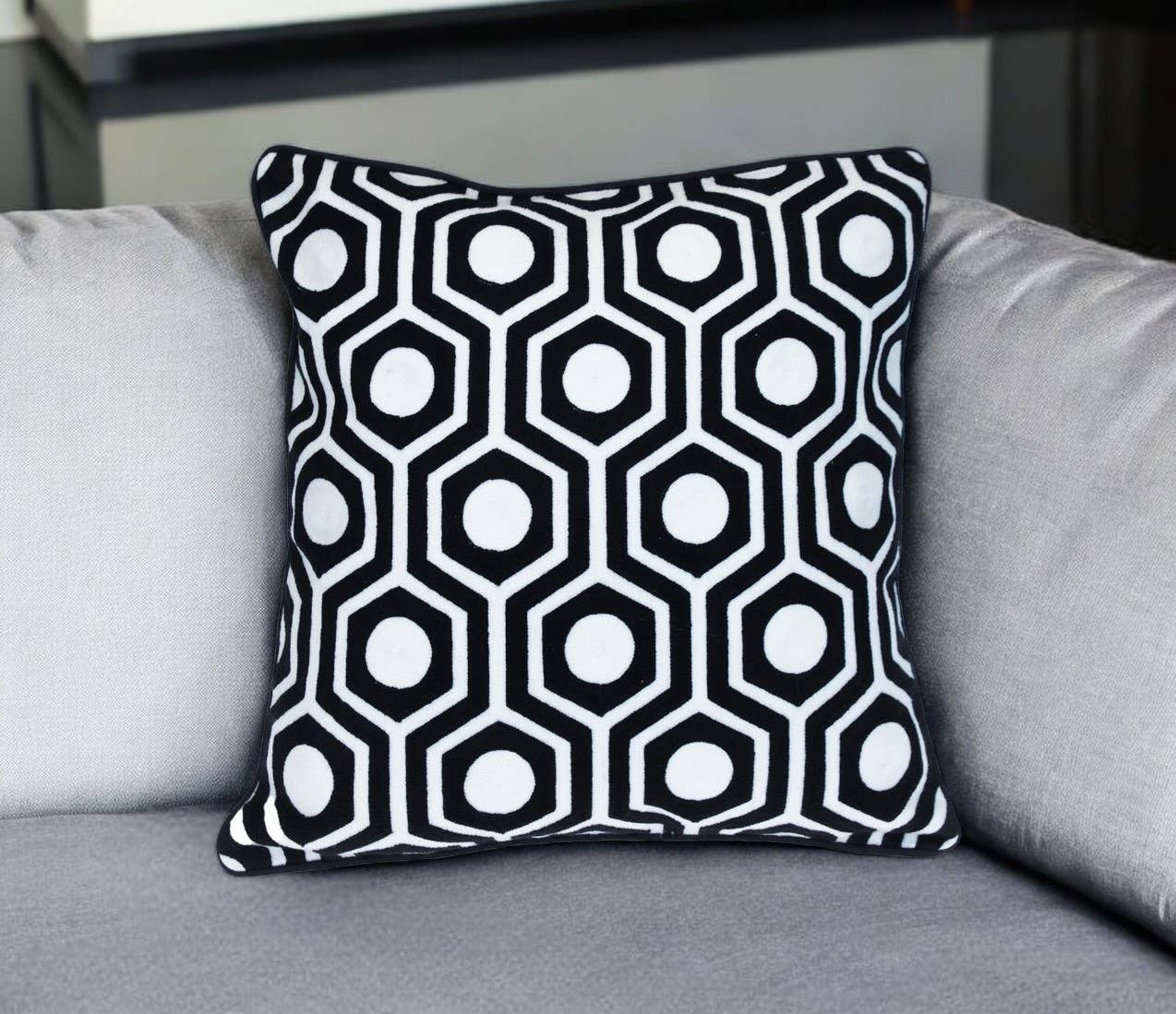 HomeRoots - Wholesale Throw/decorative pillow - 20" Black and White Geometric Cotton Throw Pillow0