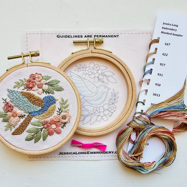 Jessica Long Embroidery - Wholesale Embroidery/Cross Stitch Supplies - Bluebird Sampler beginner hand embroidery kit4