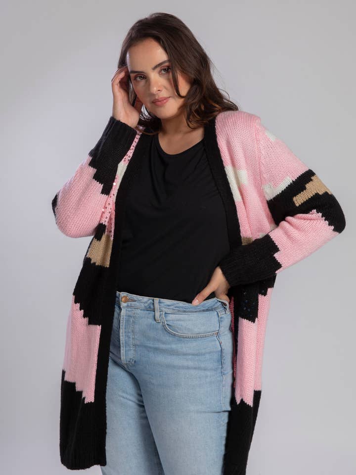 Gilet colorblock rose grande taille avec séquins (JX080)
pour la vente par Pomme Rouge Paris