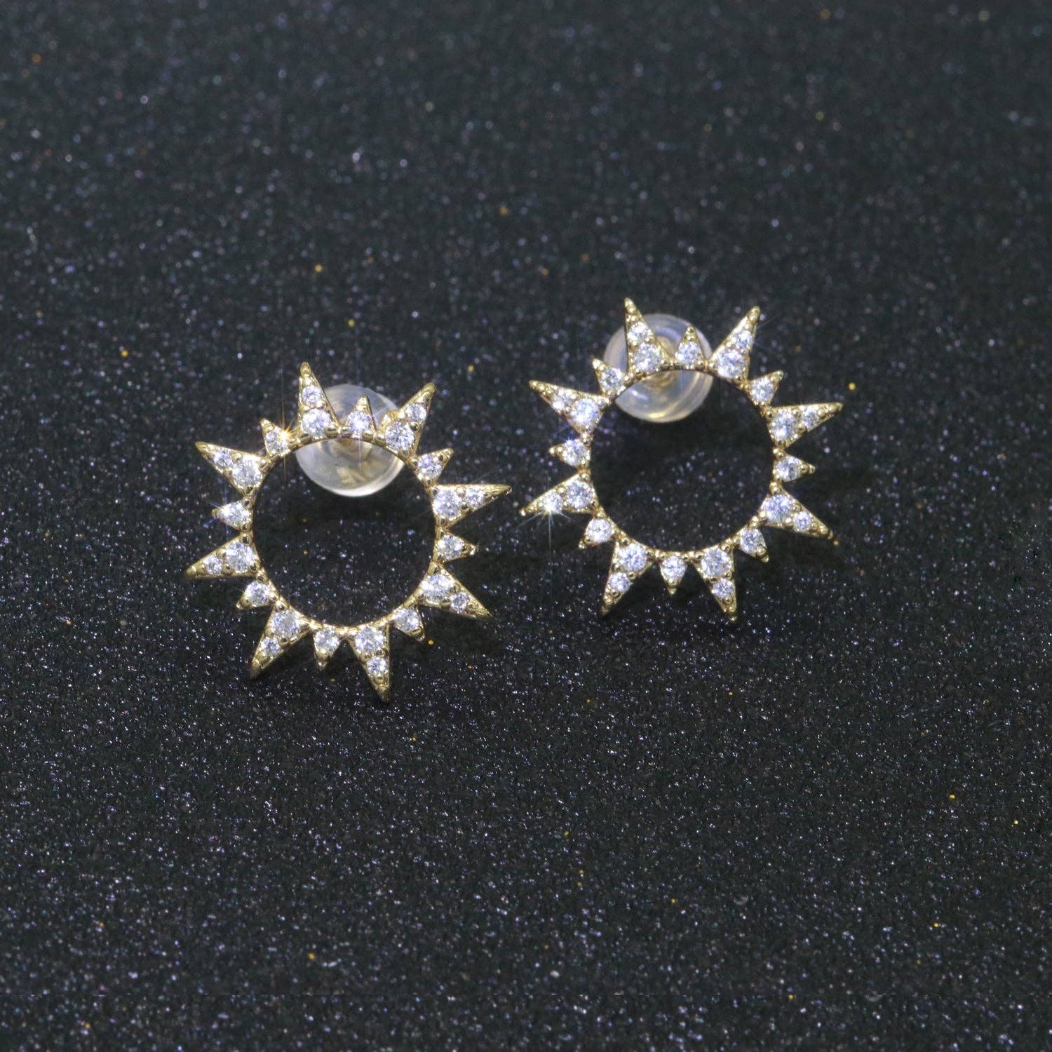 Aim Eternal - Wholesale Stud/Post Earrings - Dainty Sun Burst CZ Stud Earring t-0484