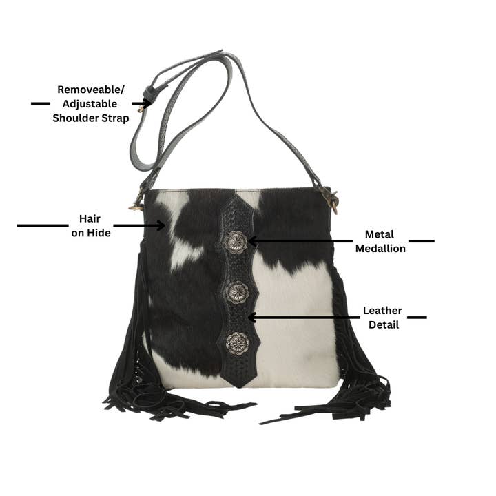 Leather Impressions Inc - Wholesale Crossbody bag – Women's - American Bison Western Style Hair on Hide Fringe Crossbody2