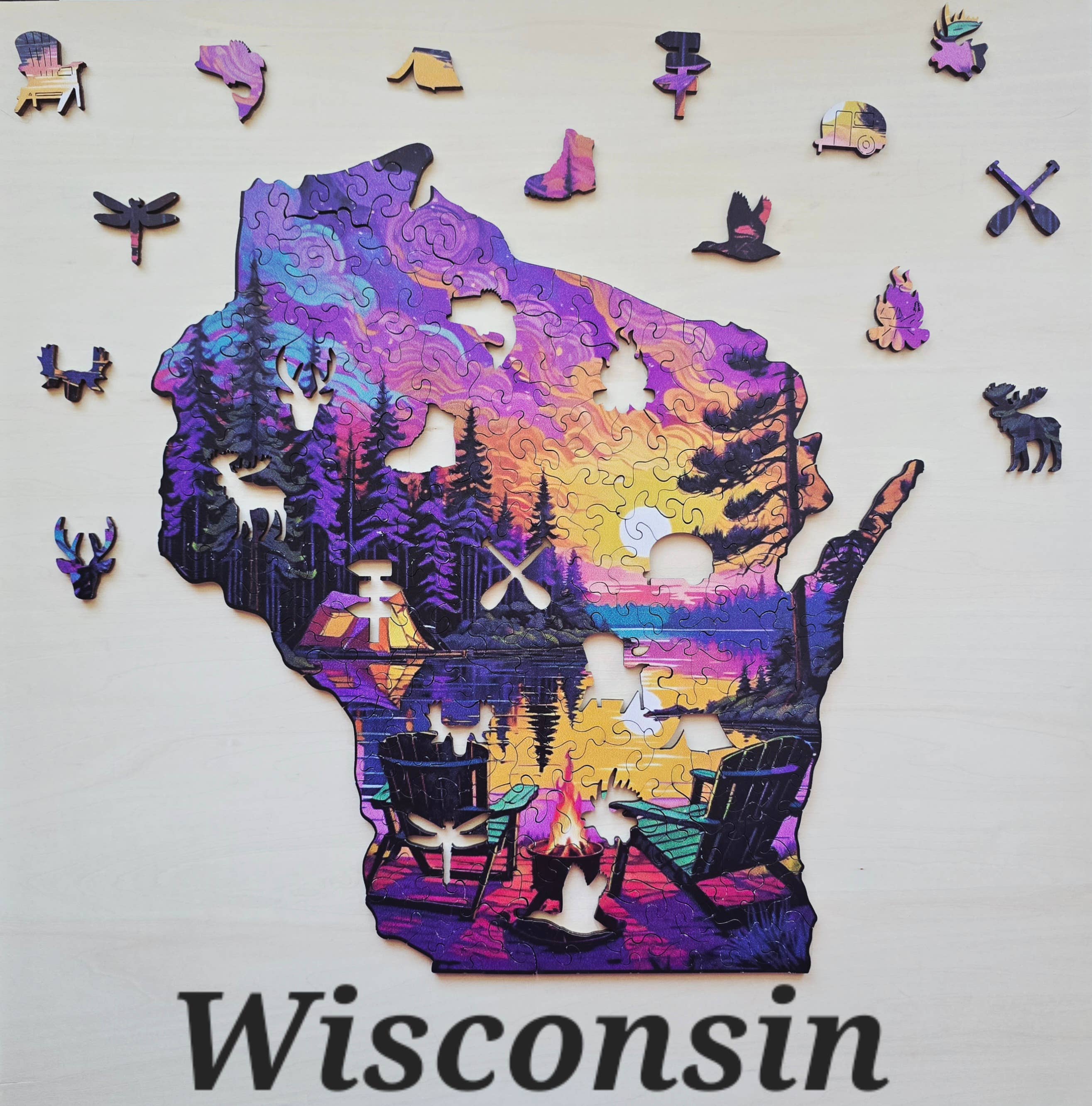 Art Factory LLC - Wholesale Puzzle - Adult - Wisconsin state wooden puzzle