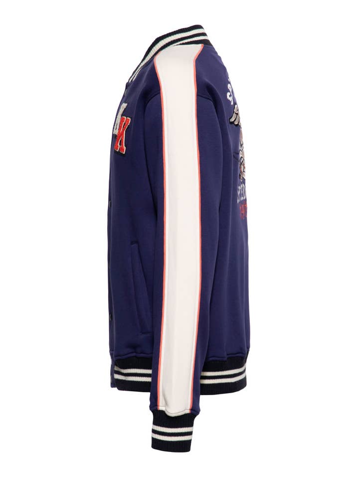 donkerblauw Collegejas 'Speedfreak' met racevibes voor groothandel op Faire1