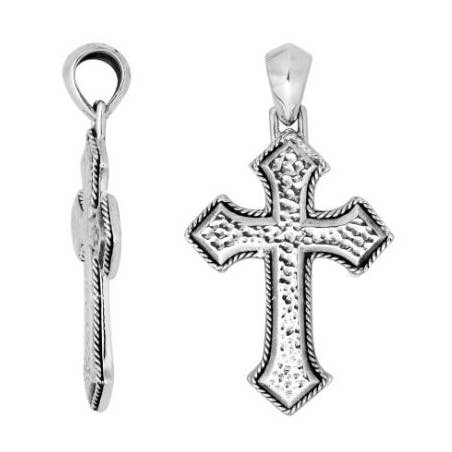 AP-9038-S Sterling Silver Hammered Finish Cross Pendant With Textured Edging And Classic Traditional Balinese Craftsmanship For Wholesale Buyers for wholesale by Bali Designs