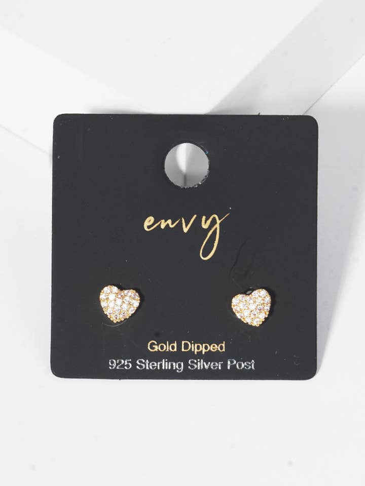 18K Gold Dipped Heart Cz Pave Sterling Silver Earrings for wholesale by Wild Honey