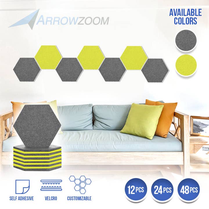Panneau mural en feutre hexagonal gris et jaune KK1224 pour la vente par Arrow Zoom Limited