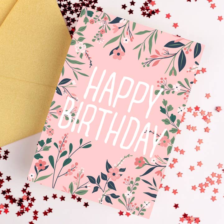 'Happy Birthday' Floral A6 Birthday Greetings Card for wholesale by Alaina Creates