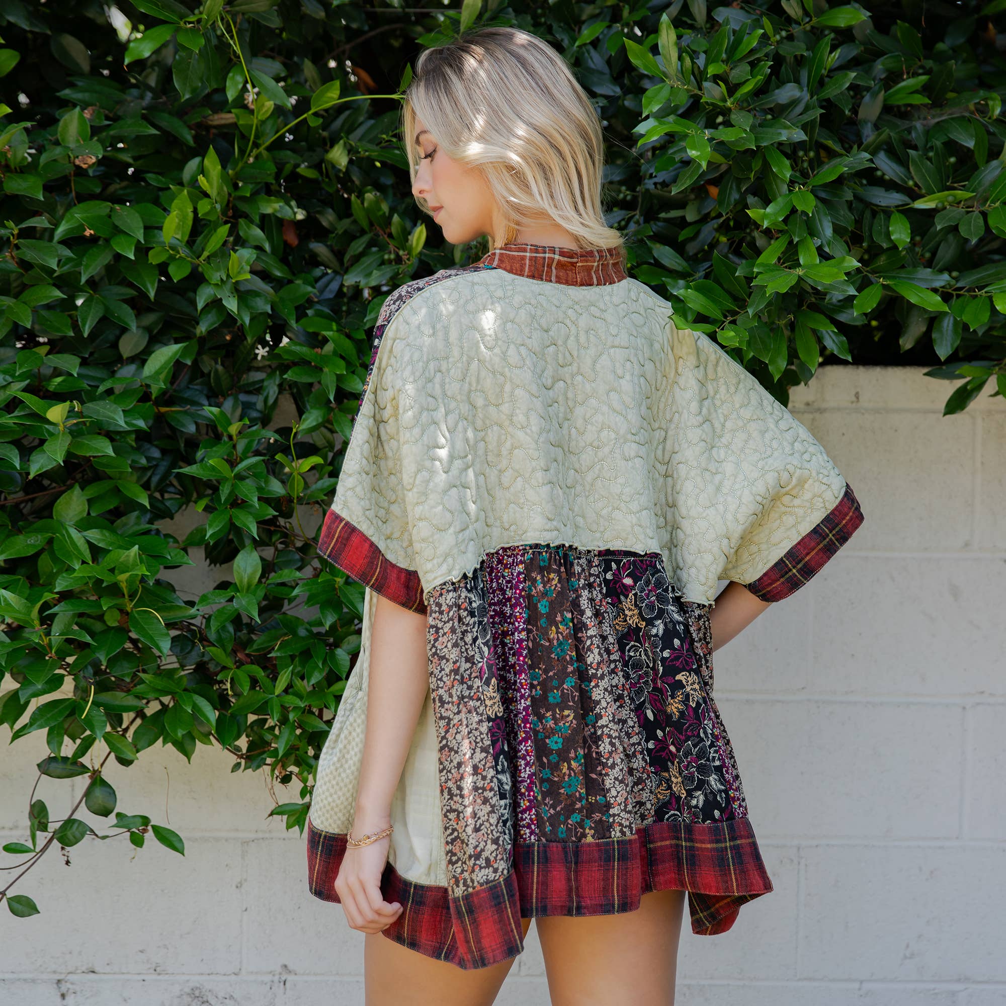 Young Threads - Wholesale Kimono - Women's - Mixed Patch Kimono Shrug with Draped Asymmetric Hem8