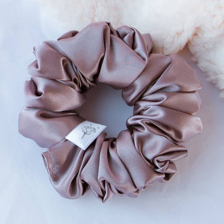 Sugar Plum Satin Scrunchie for wholesale by Wild Rose Accessories