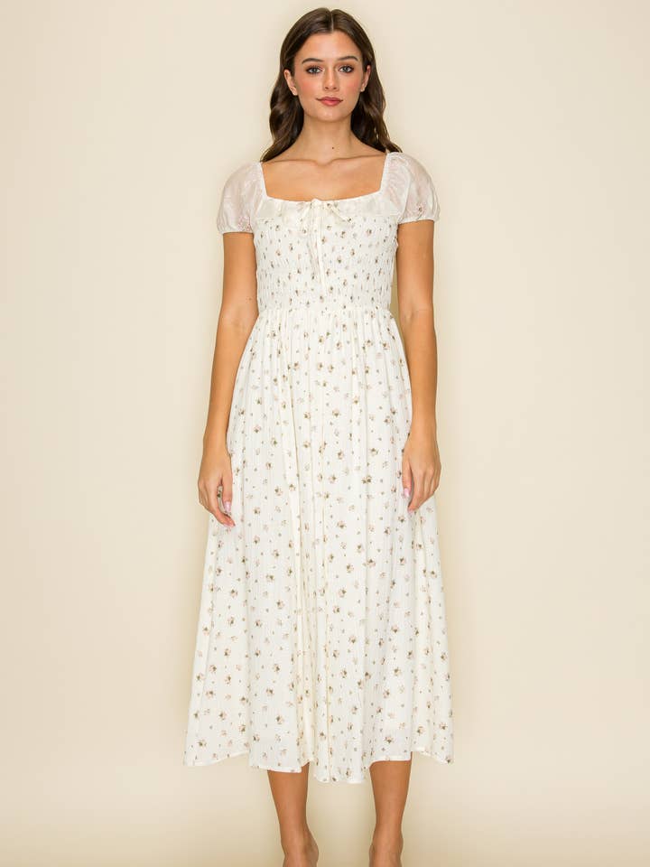 Katie Meadow geborduurde katoenen maxi-jurk met bloemen voor wholesale door Million Colors