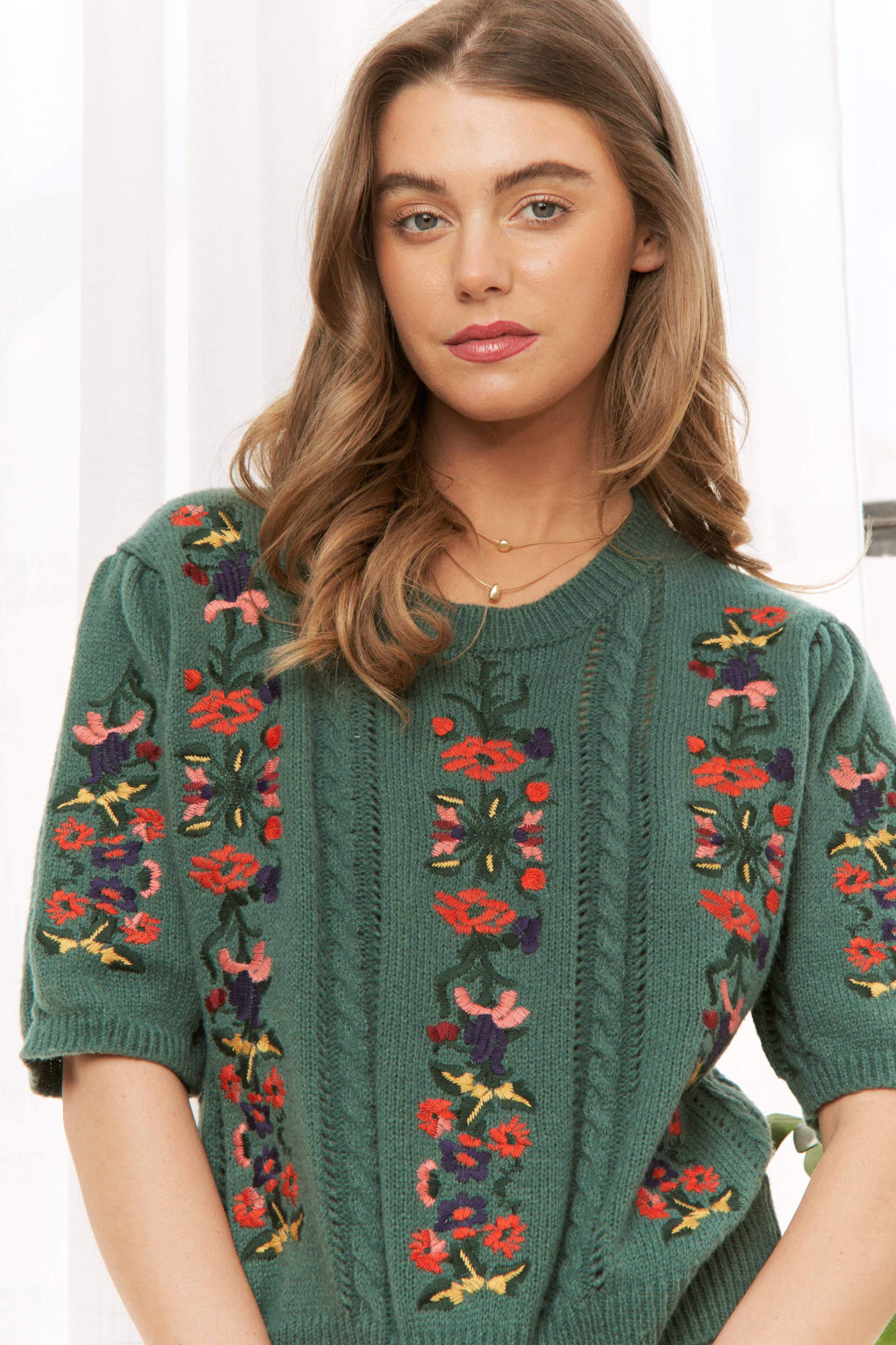 Sweet Generis - Wholesale Knit Sweater - Women's - CUTE FLORAL EMBROIDERY CASUAL PULLOVER SWEATER30