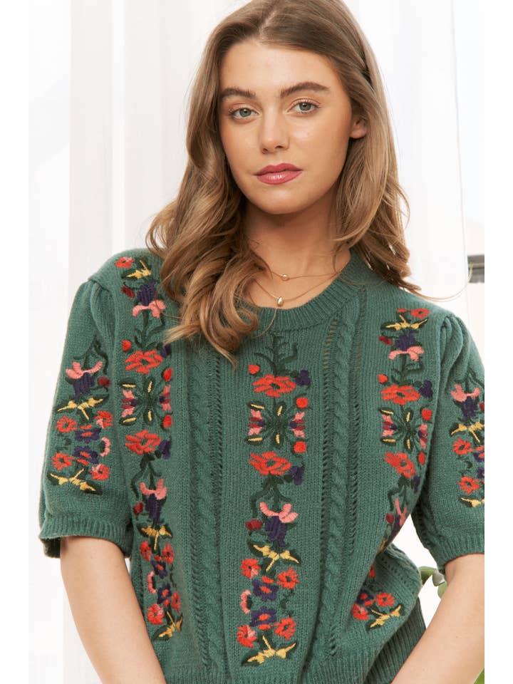 Sweet Generis - Wholesale Knit Sweater - Women's - CUTE FLORAL EMBROIDERY CASUAL PULLOVER SWEATER30