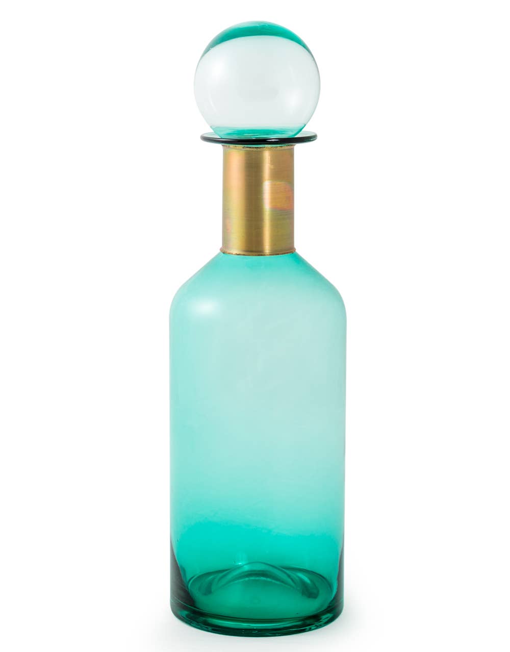 McGowan & Rutherford Ltd – wholesale Apothecary jar – Tall Teal Glass Apothecary Bottle with Brass Neck