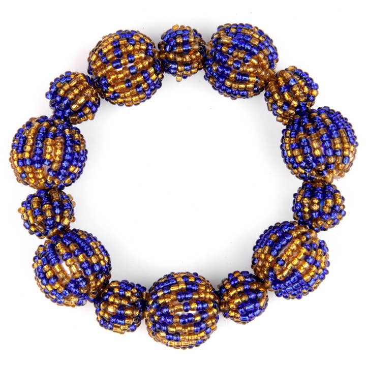 Ball bracelet elastic stretch BLUE AND GOLD for wholesale by Erik & Mike