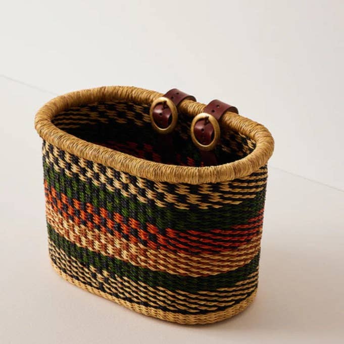 Bike Bicycle Basket - Kelly Green & Tan for wholesale by The African Home Goods
