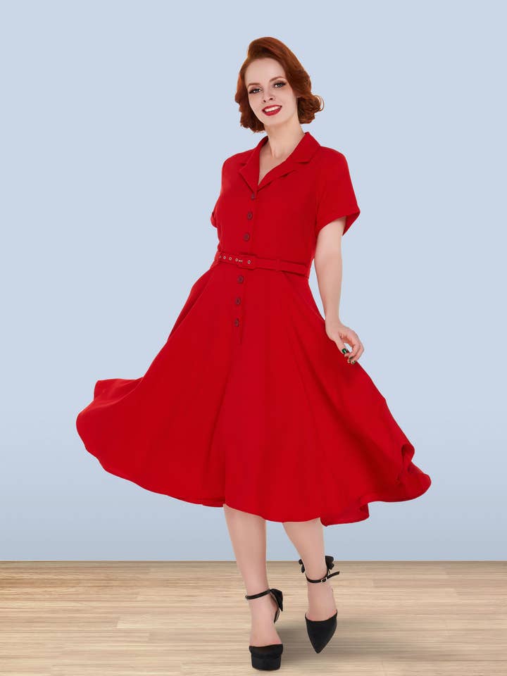 Robe évasée Christine couleur rouge clair pour la vente par Lindy Bop / Econotrom S.L.