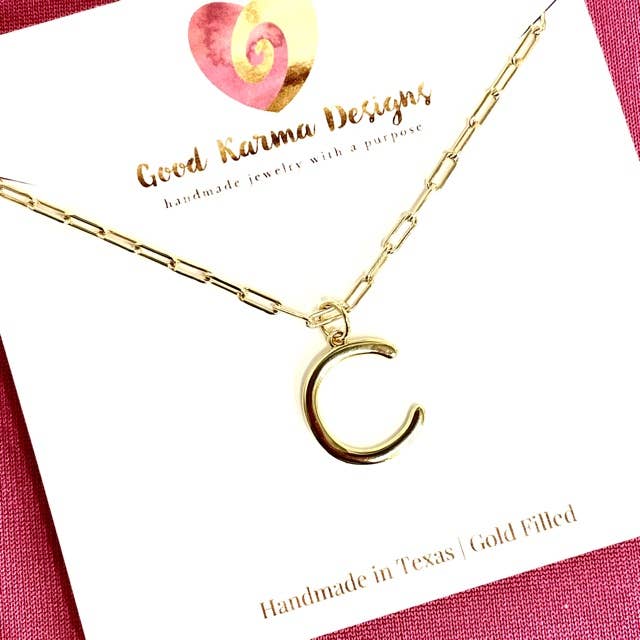 18K Gold Filled Paperclip Initial Necklace for wholesale by Good Karma Designs