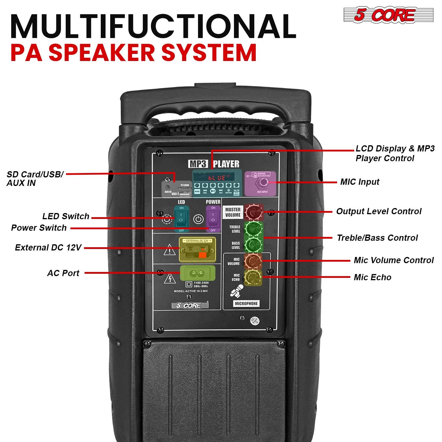 K Cube Inc - Wholesale Speakers - 5Core Party Speaker 2Pc Bluetooth 400W Active PA DJ System7