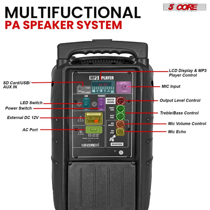 K Cube Inc - Wholesale Speakers - 5Core Party Speaker 2Pc Bluetooth 400W Active PA DJ System7