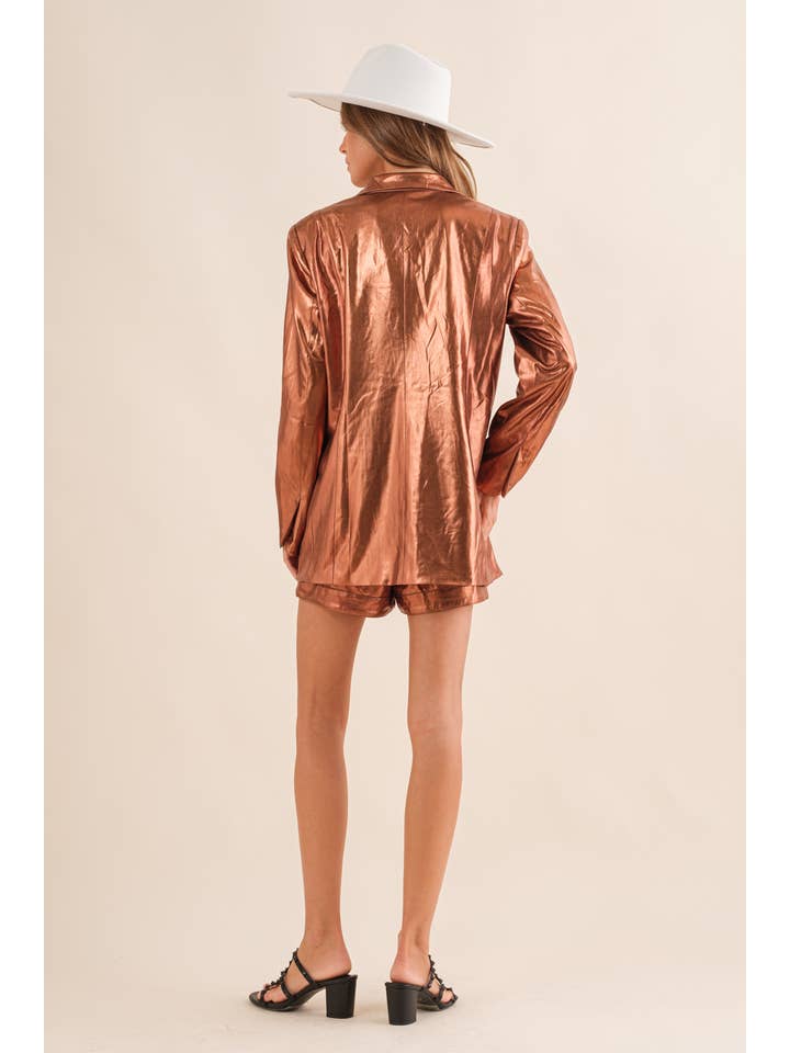 Blue B - Wholesale Top & Short Set (NOT Loungewear) - Women's - 22581SET - Sleek Metallic Single Blazer with Matching Shorts5