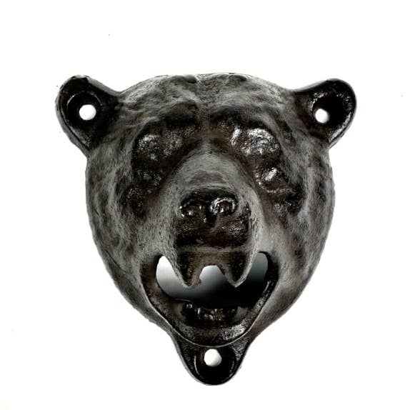 Cast Iron Bear Head Wall Mounted Bottle Opener for wholesale by McGowan & Rutherford Ltd