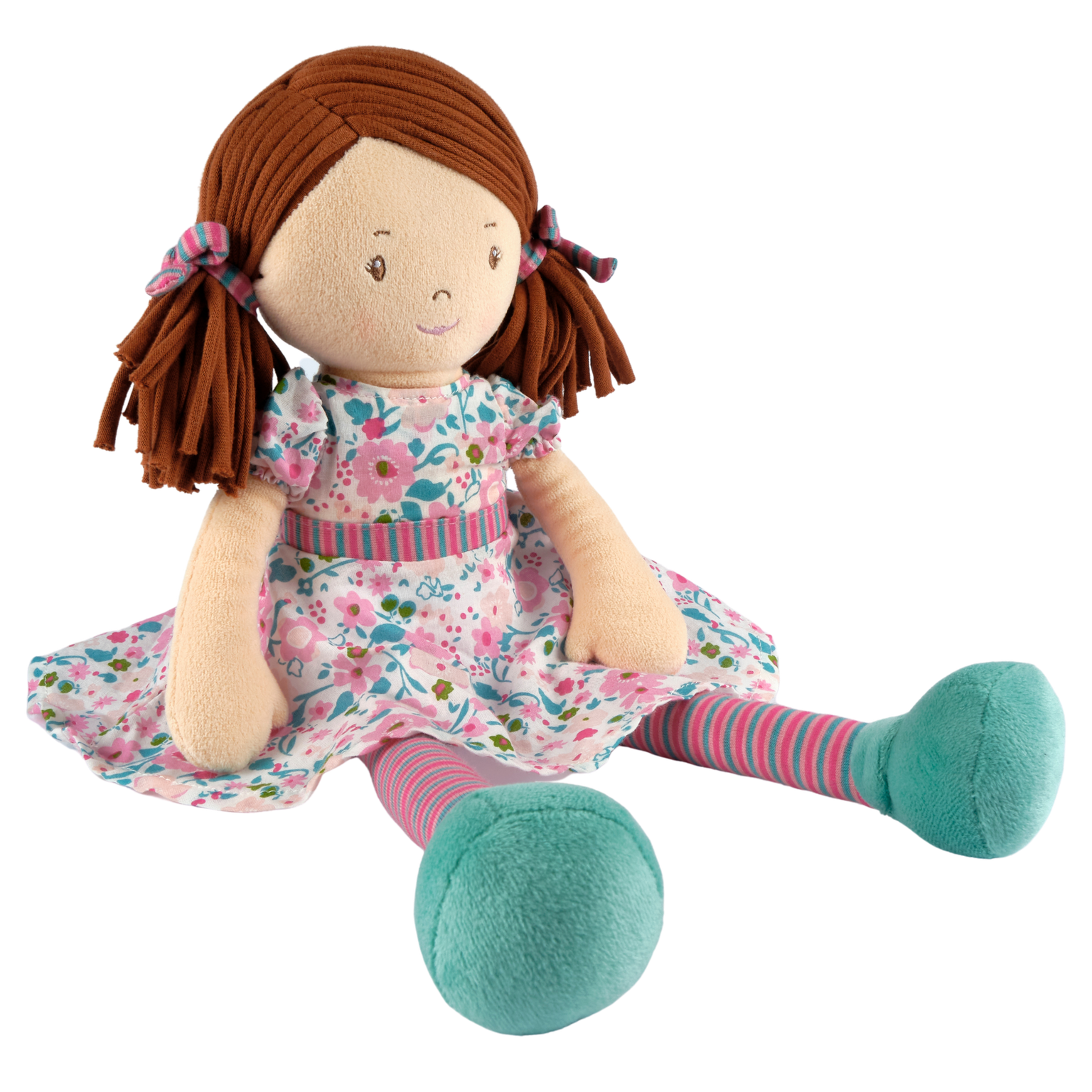 Tikiri Toys LLC - Wholesale Doll - Kids - Katy  Dark Brown Hair with Pink and Sea Green Dress1
