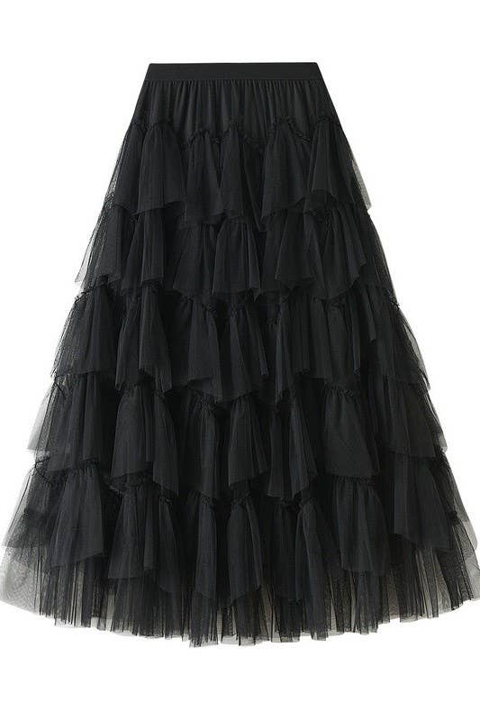 Miss Sparkling - Wholesale Skirt - Women's - Tiered chiffon midi skirt1