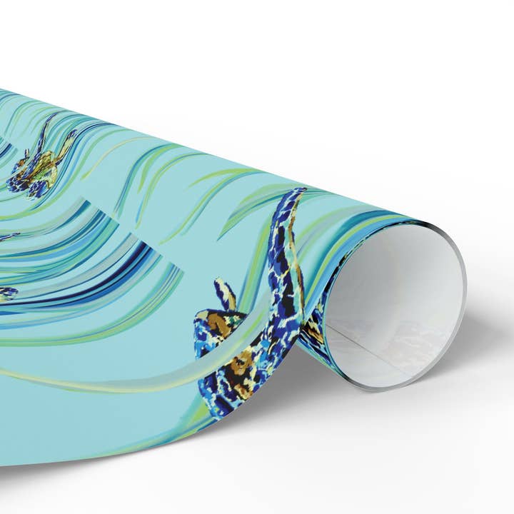 Blue Cava - Wholesale Flat Wrap - Swimming Sea Turtle Wrapping Paper10