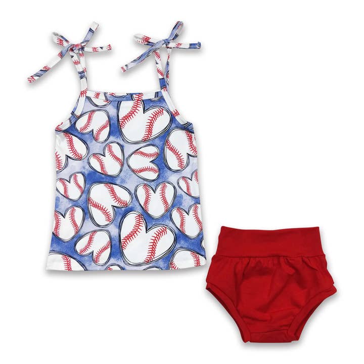 Ensemble chemise de baseball sans manches en forme de cœur pour petites filles pour la vente par Yawoo Garments