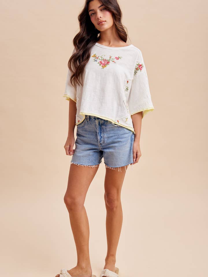 CROSS STITCHED FLORAL EMBROIDERED TEE for wholesale by In Loom