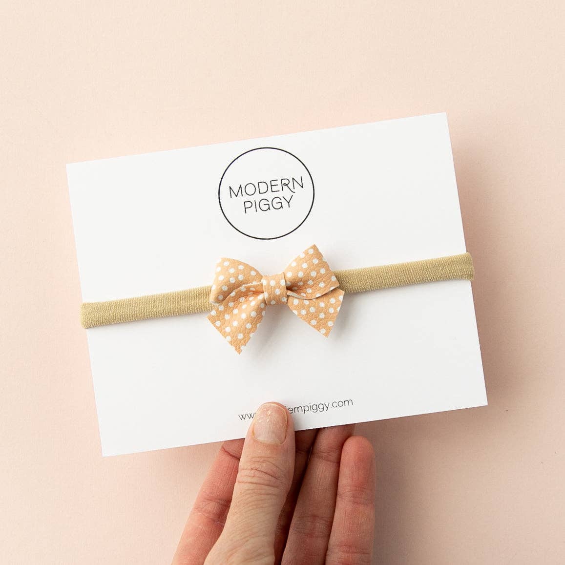 Modern Piggy - Wholesale Hair Bow - Baby - Peach Polka | Leather Baby Bow4