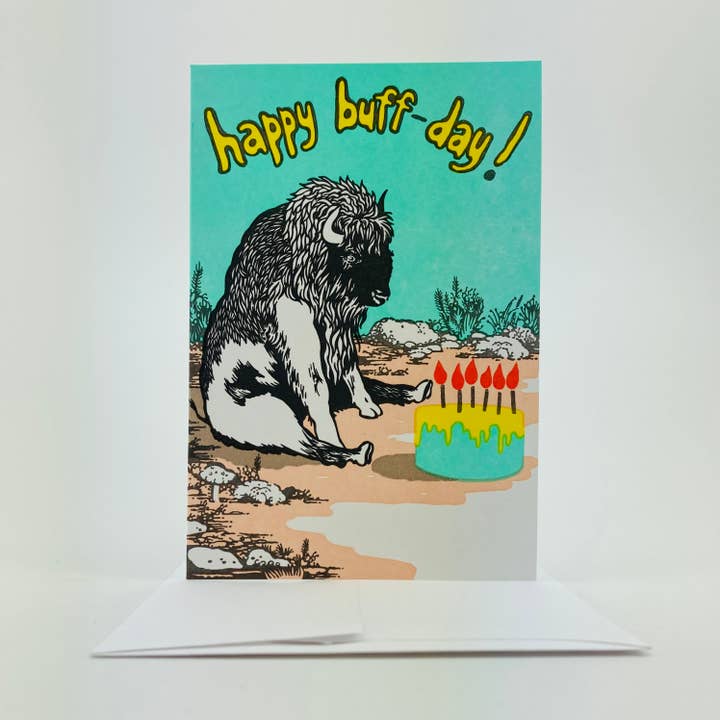 Old School Stationers - Wholesale Birthday Card - Buffalo & birthday cake!