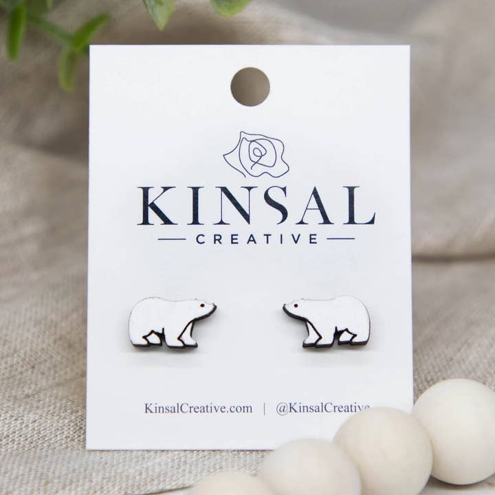 Polar Bear Houten Oorknopjes voor wholesale door Kinsal Creative