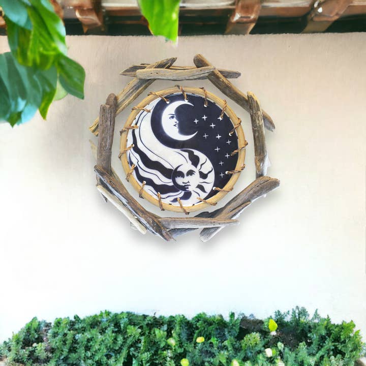 Om Gallery - Wholesale Wall Accent - Yin Yang Sun and Moon - Rattan and Driftwood Wall Art