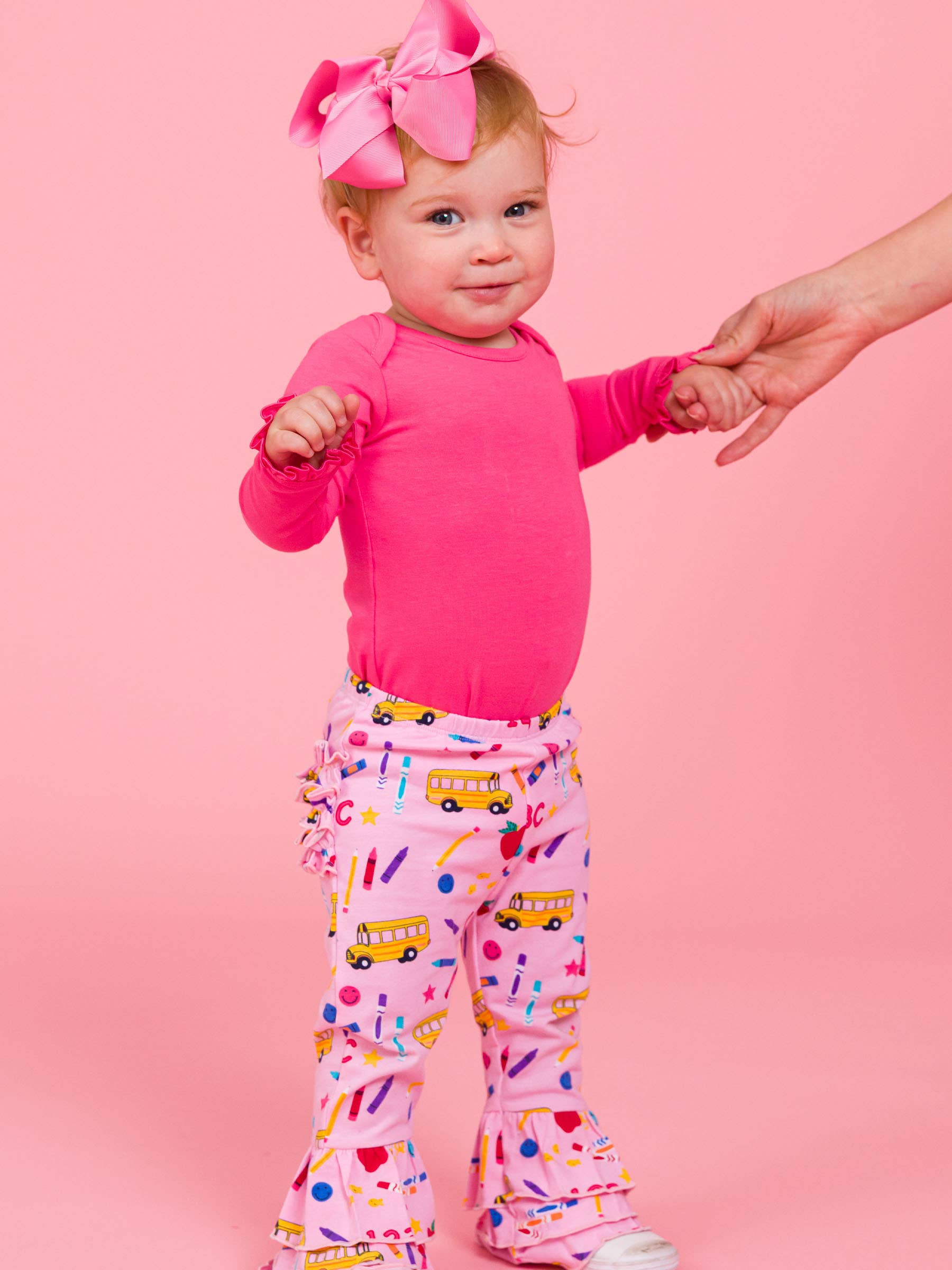 Baby Girls Pink School House Ruffle Flare Pants for wholesale on Faire7