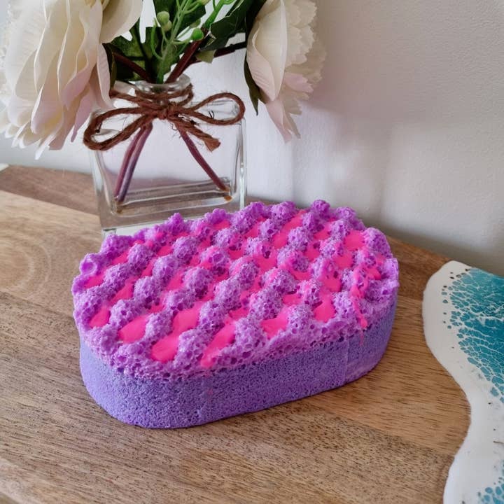 Cottage Fresh Scents - Wholesale Bath Pouf/Sponge - Purple Rain Soap Infused Exfoliating Massage Sponge