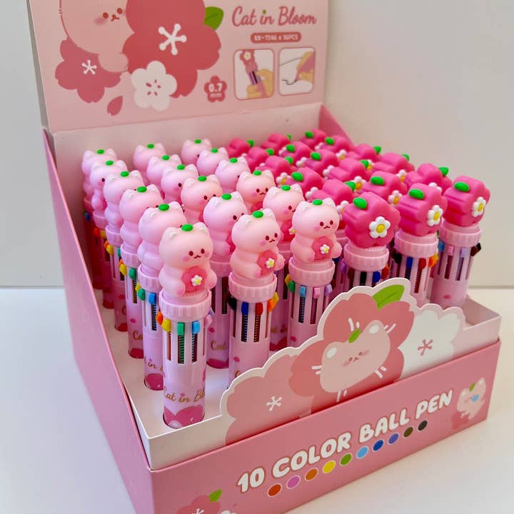 BCmini - Vente Stylos - 23013 STYLO BILLE RÉTRACTABLE 10 COULEURS SAKURA CHAT-3619