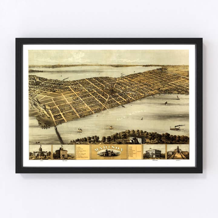 Vintage Map of Madison, Wisconsin 1867 for wholesale by Ted's Vintage Art