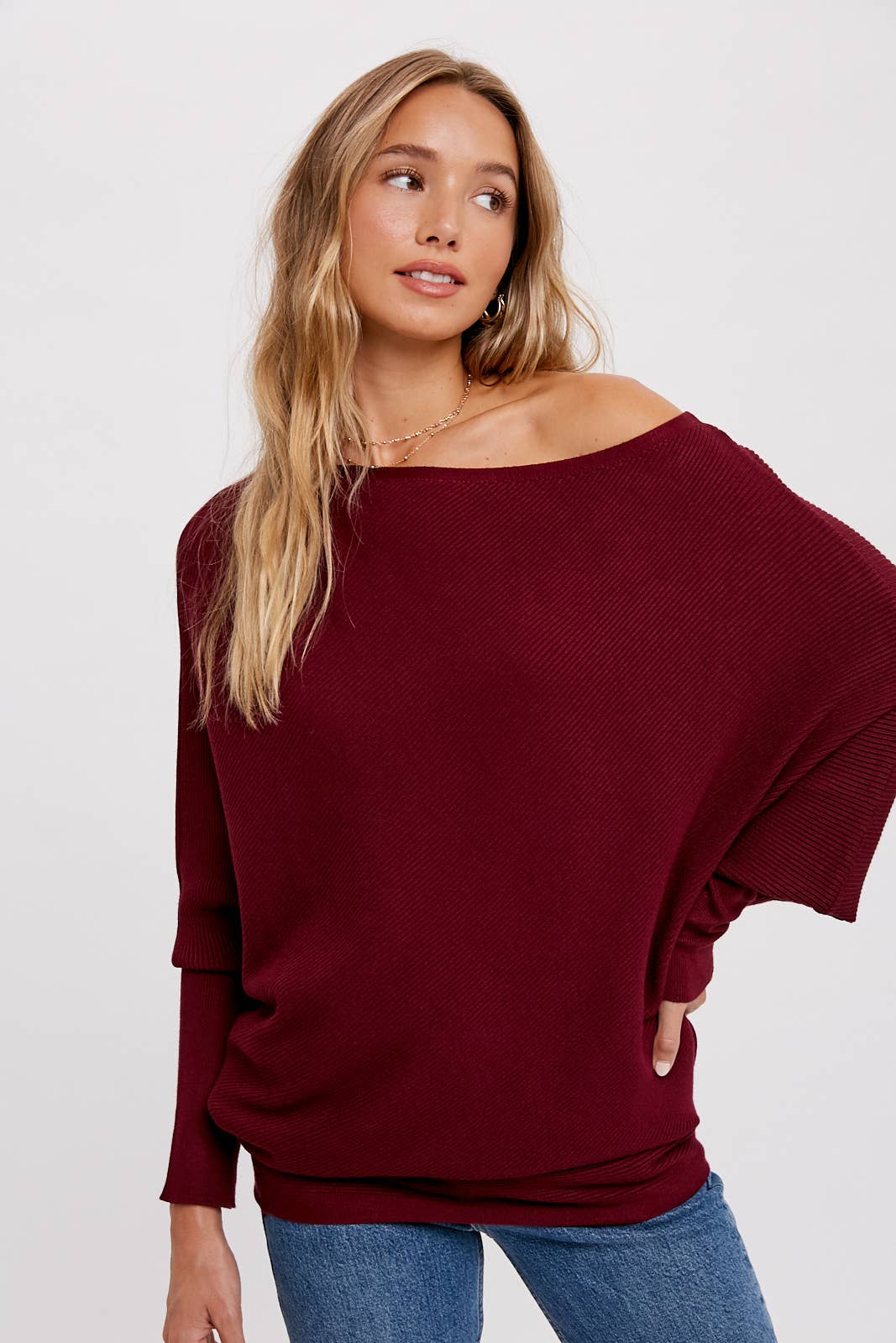 Bluivy - Wholesale Knit Sweater - Women's - ASYMMETRICAL OPEN SHOULDER DOLMAN PULLOVER27