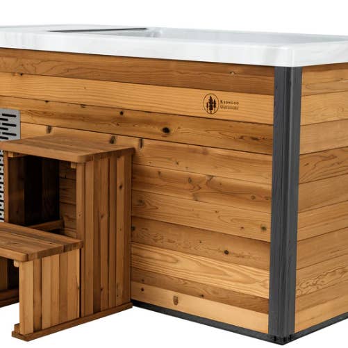 Patio Elegance – wholesale Outdoor ornament/decor – Extra-Wide Barrel Outdoor Sauna x Denali Cold Plunge2